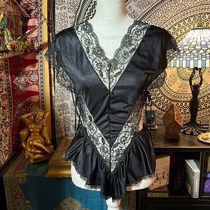Flirty Teddy Sexy Black Vintage Bust Size 36” 80’s